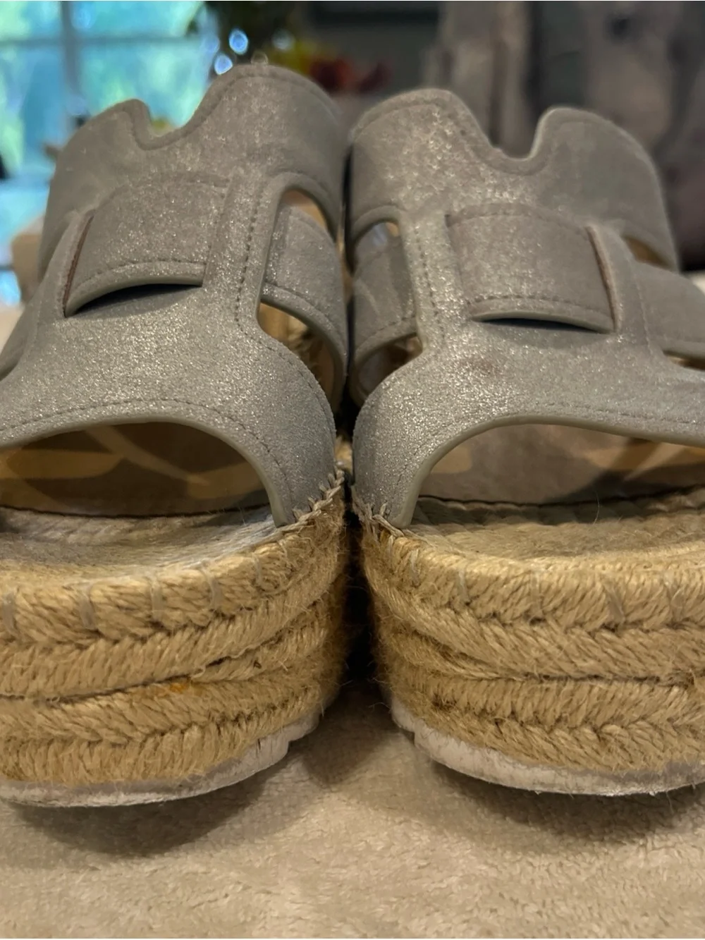 Marc Fisher Metallic Silver Espadrille Slide Wedges 9-9.5 Leather